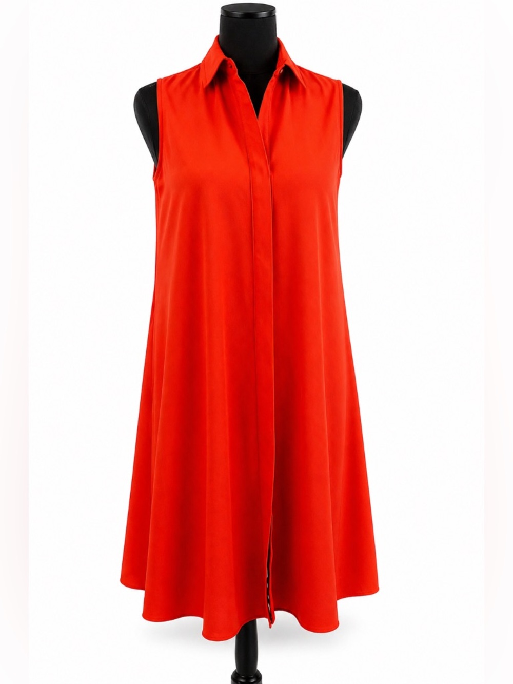 Sharagano Red Orange Sleeveless Shift Dress w/ Pockets | Collared A-Line 2